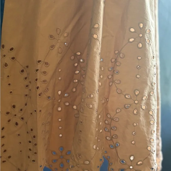 Sweet Magnolia Tan Long Sleeve Cotton Shirt Dress Cutout On Bottom Size L - Picture 2 of 14